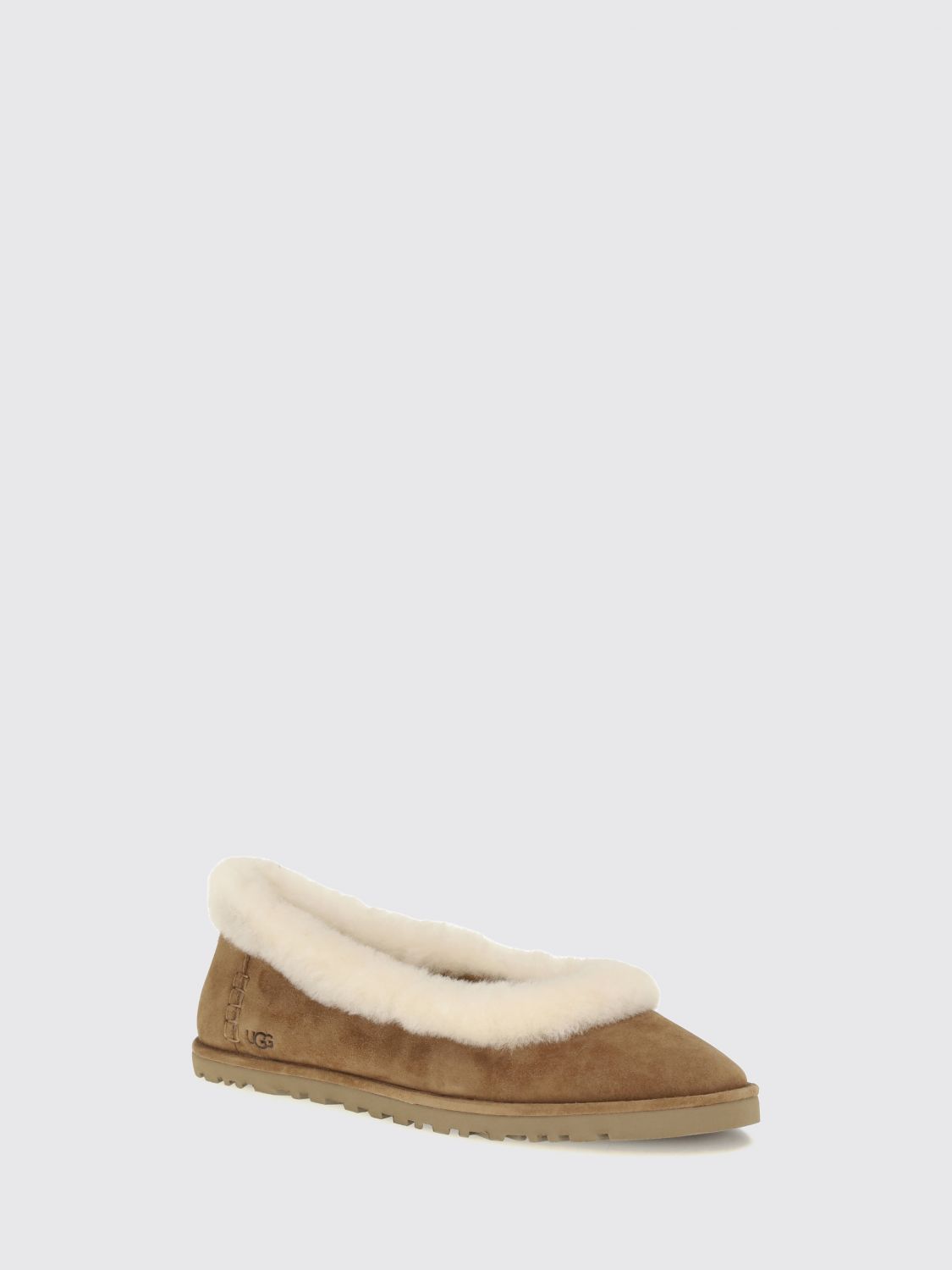UGG BALLET FLAT: UGG Zora Suede Ballerina Flats with Shearling Lining, Walnut - Img 2