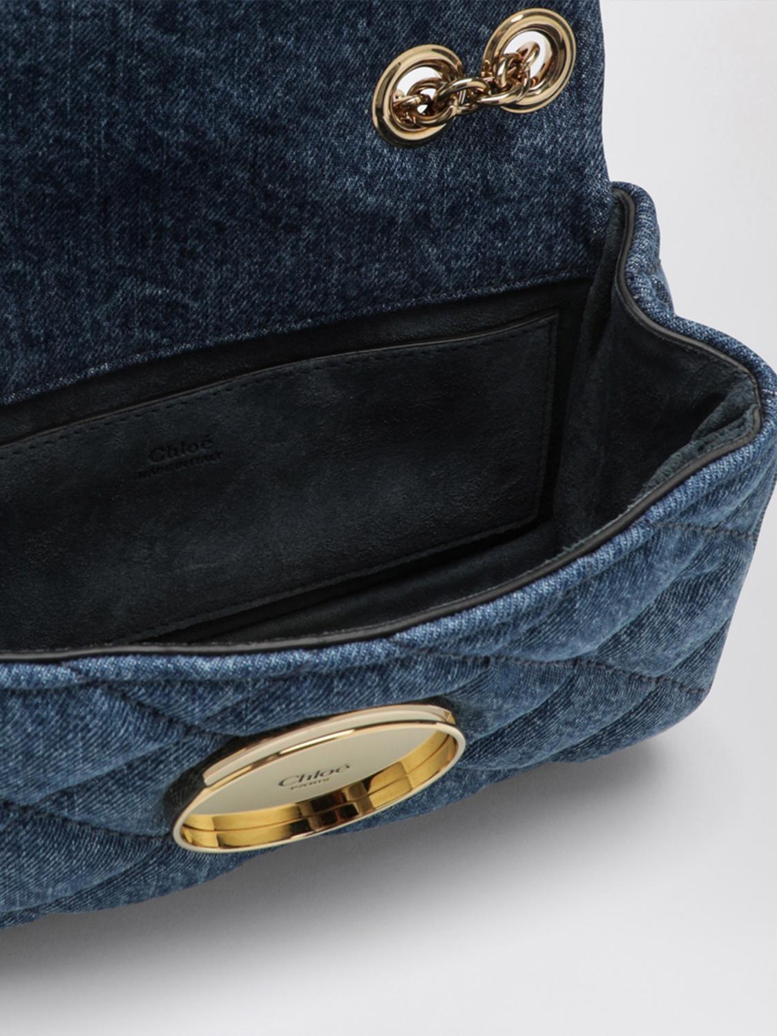 CHLOÉ BORSA MINI: Mini borsa Heritage Chloé in denim di cotone trapuntato con tracolla a catena, Blue - Img 4