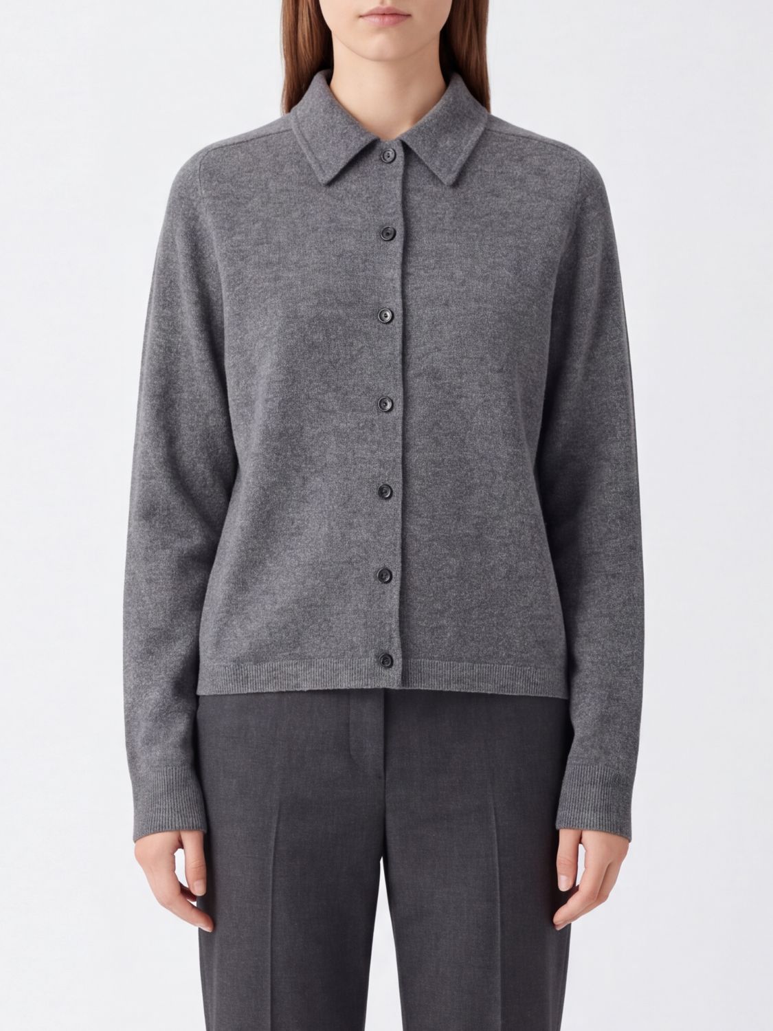 TOTEME JERSEY: Cárdigan Toteme de manga larga y cuello polo en pura cachemira negra, Gris - Img 1