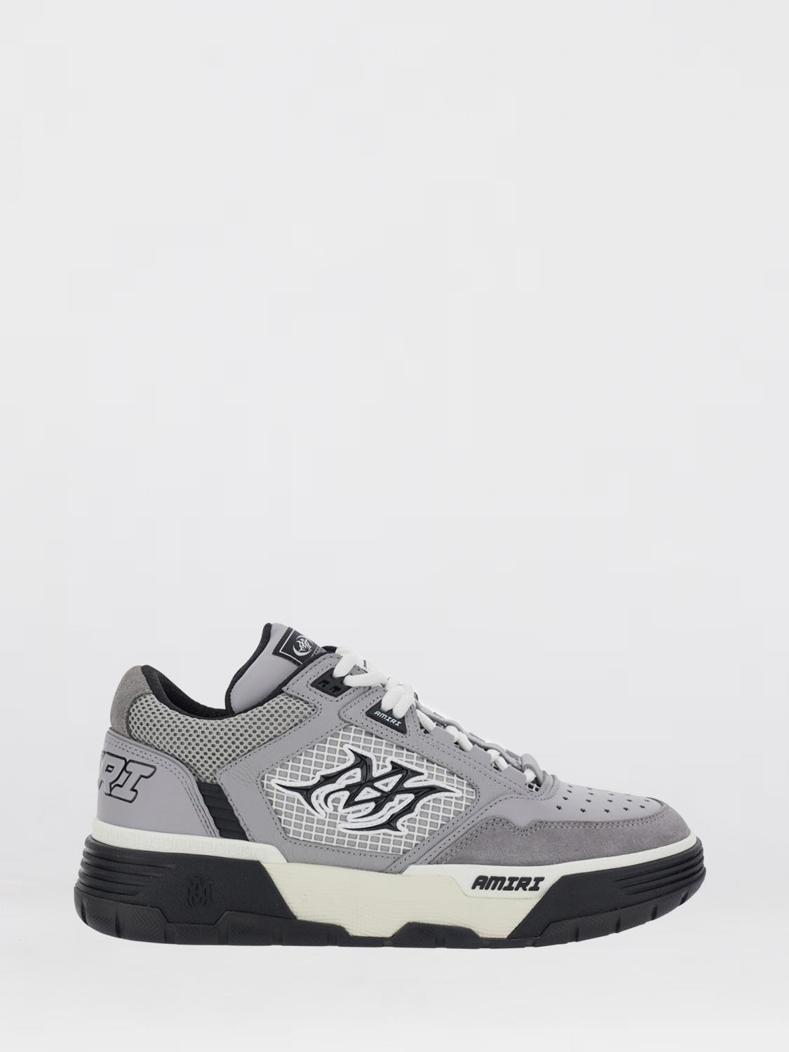 AMIRI ZAPATILLAS: Zapatillas MA-94 Amiri de piel y malla con monograma y detalles de ante, Gris - Img 1