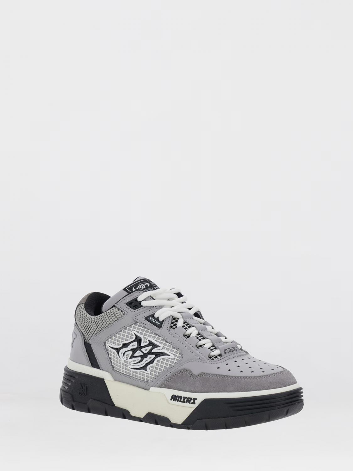 AMIRI ZAPATILLAS: Zapatillas MA-94 Amiri de piel y malla con monograma y detalles de ante, Gris - Img 2