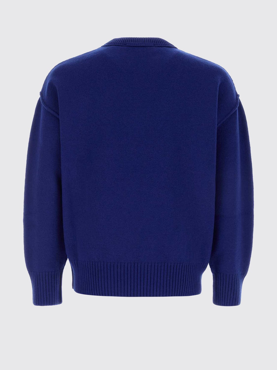 AMI PARIS JERSEY: Jersey de cuello redondo Ami Paris de lana con logo en contraste, Azul Marino - Img 3