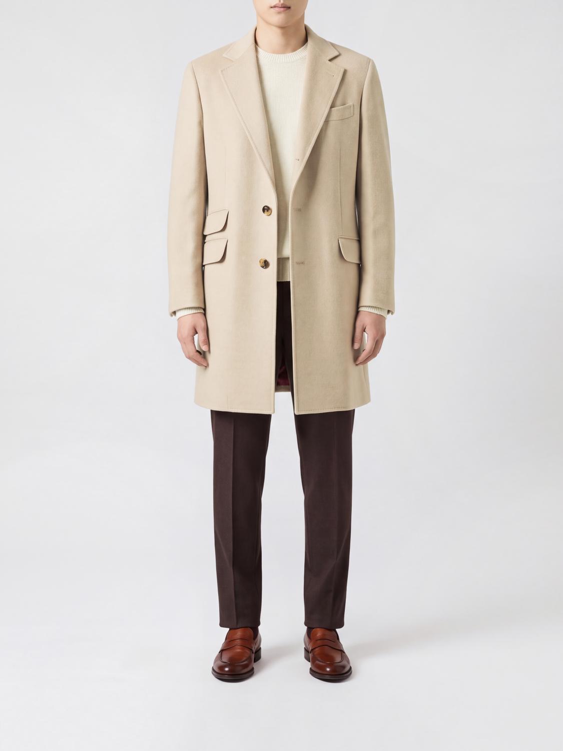 BRUNELLO CUCINELLI COAT: Brunello Cucinelli Single-Breasted Pure Cashmere Coat with Notch Lapels, Beige - Img 1