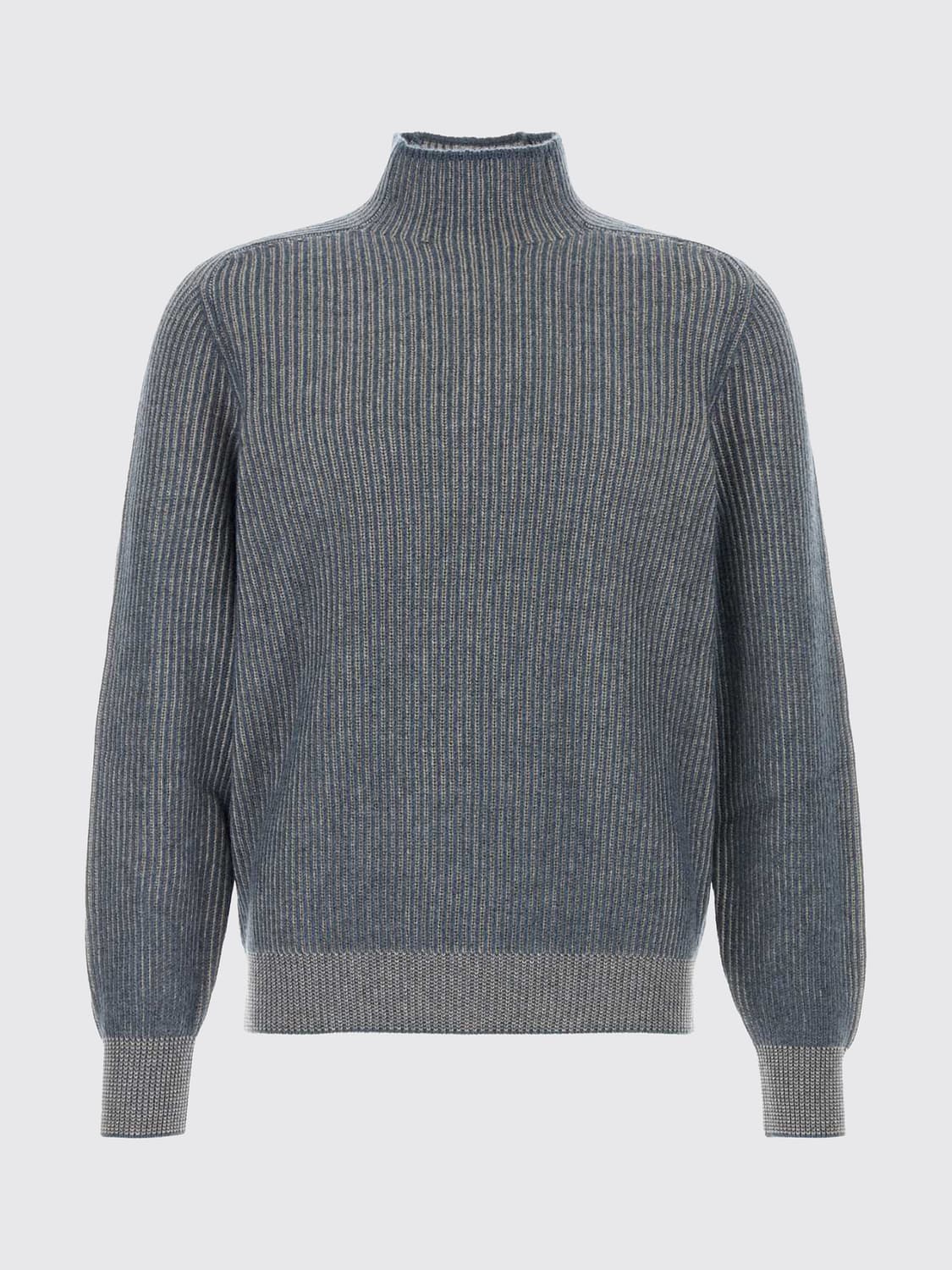 BRUNELLO CUCINELLI SWEATER: Brunello Cucinelli High-Neck Jumper in Pure Sand-Coloured Cashmere, Blue - Img 2