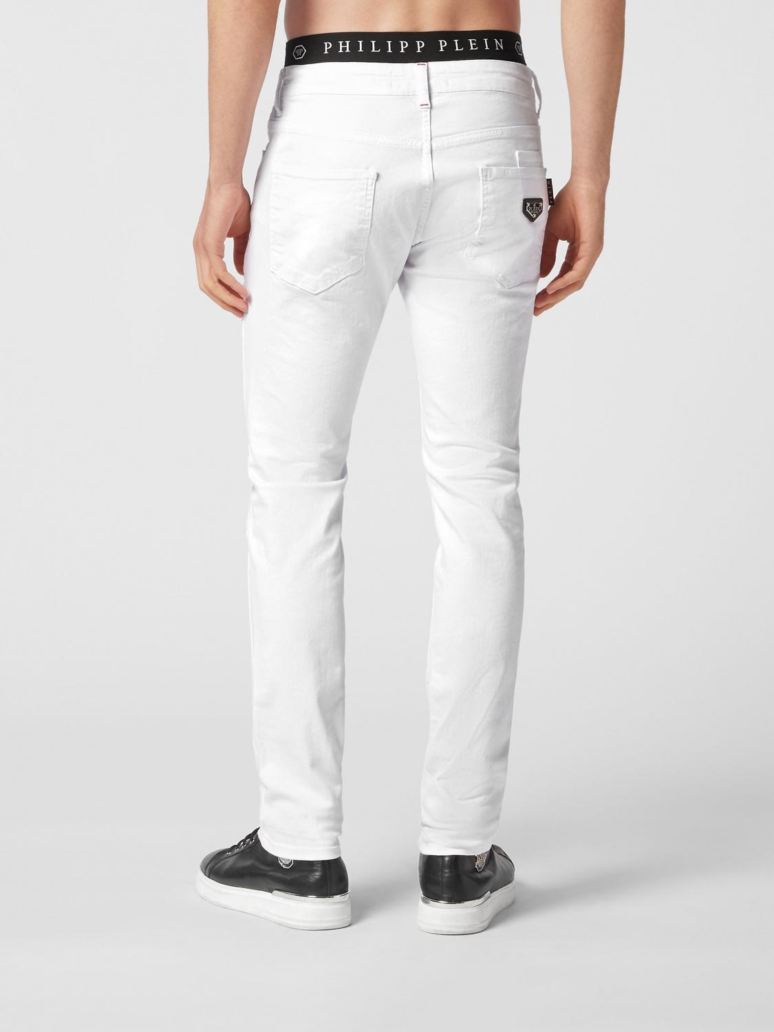 PHILIPP PLEIN JEANS: Jeans skinny Philipp Plein in denim di cotone con vestibilità slim e logo metallico, Bianco - Img 2