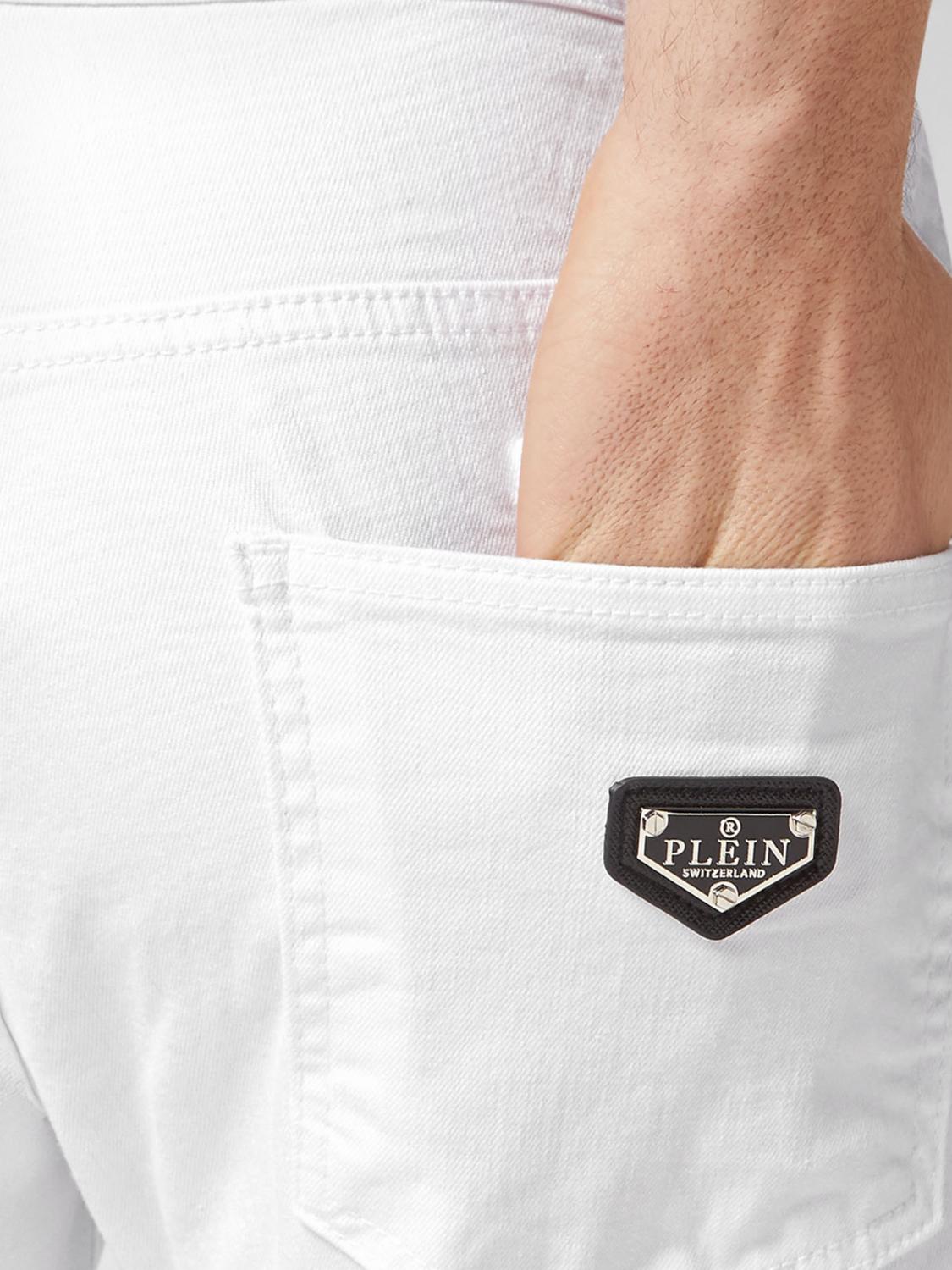 PHILIPP PLEIN JEANS: Jeans skinny Philipp Plein in denim di cotone con vestibilità slim e logo metallico, Bianco - Img 3