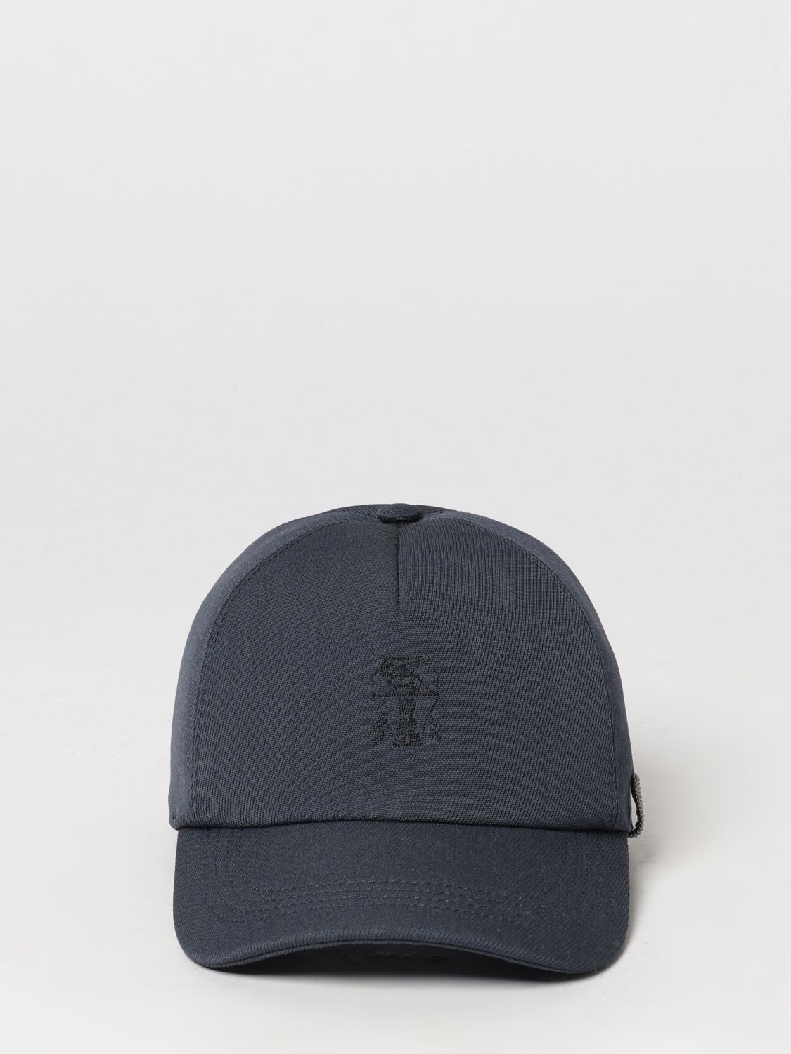 BRUNELLO CUCINELLI HAT: Brunello Cucinelli Cotton Twill Baseball Cap with Monili Embellishment, Navy - Img 2
