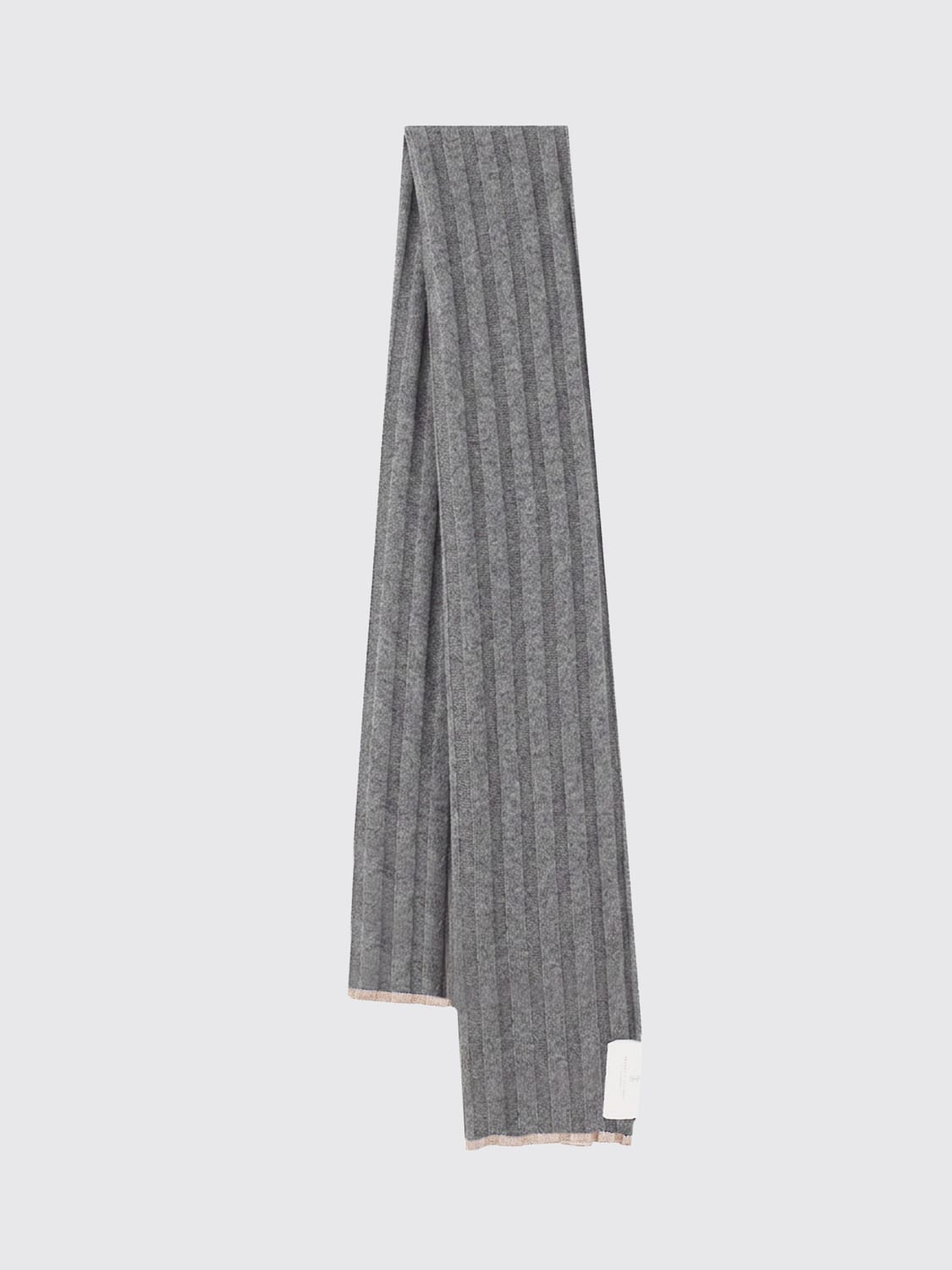 BRUNELLO CUCINELLI スカーフ: BRUNELLO CUCINELLI フリンジエッジ付き ソリッドカラー ピュアカシミアスカーフ, グレー 1 - Img 1