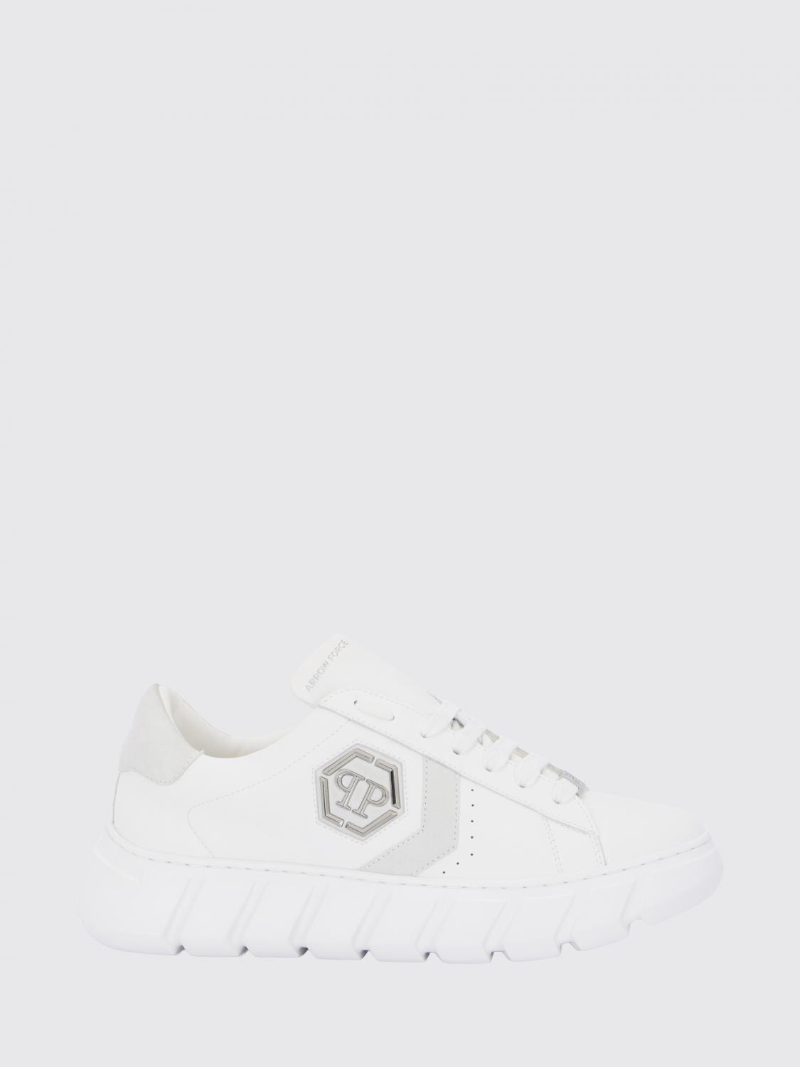PHILIPP PLEIN 스니커즈: PHILIPP PLEIN 로고 장식 헥사곤 포스 로우탑 펀칭 가죽 스니커즈, 화이트 - Img 1