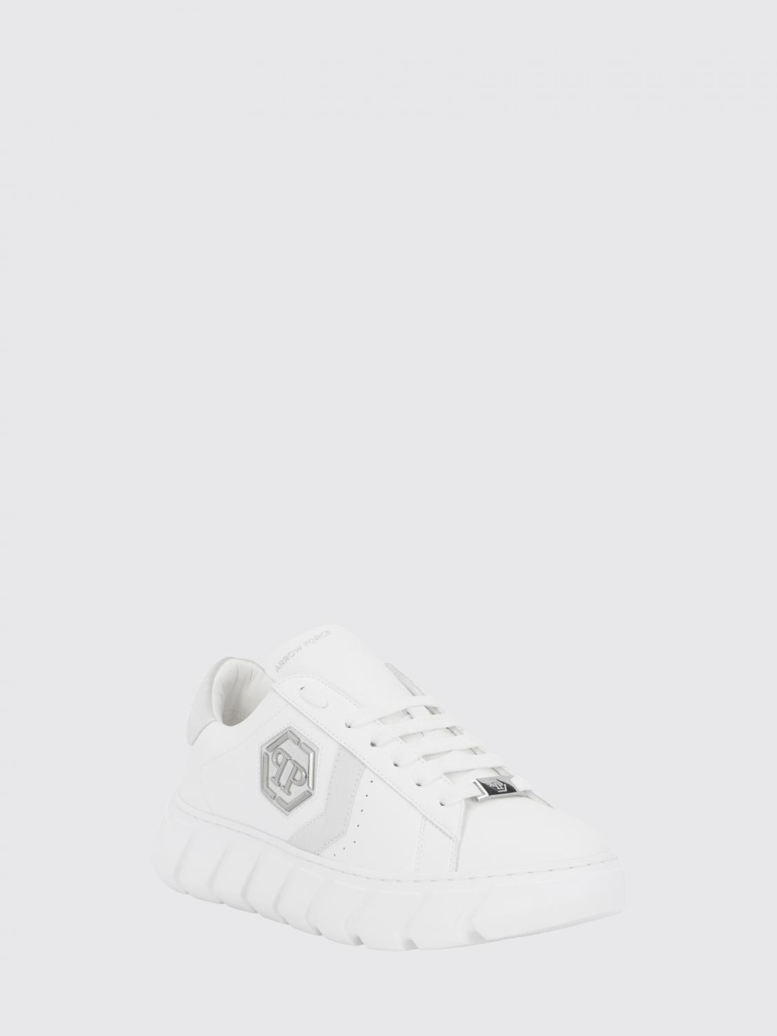 PHILIPP PLEIN 스니커즈: PHILIPP PLEIN 로고 장식 헥사곤 포스 로우탑 펀칭 가죽 스니커즈, 화이트 - Img 2