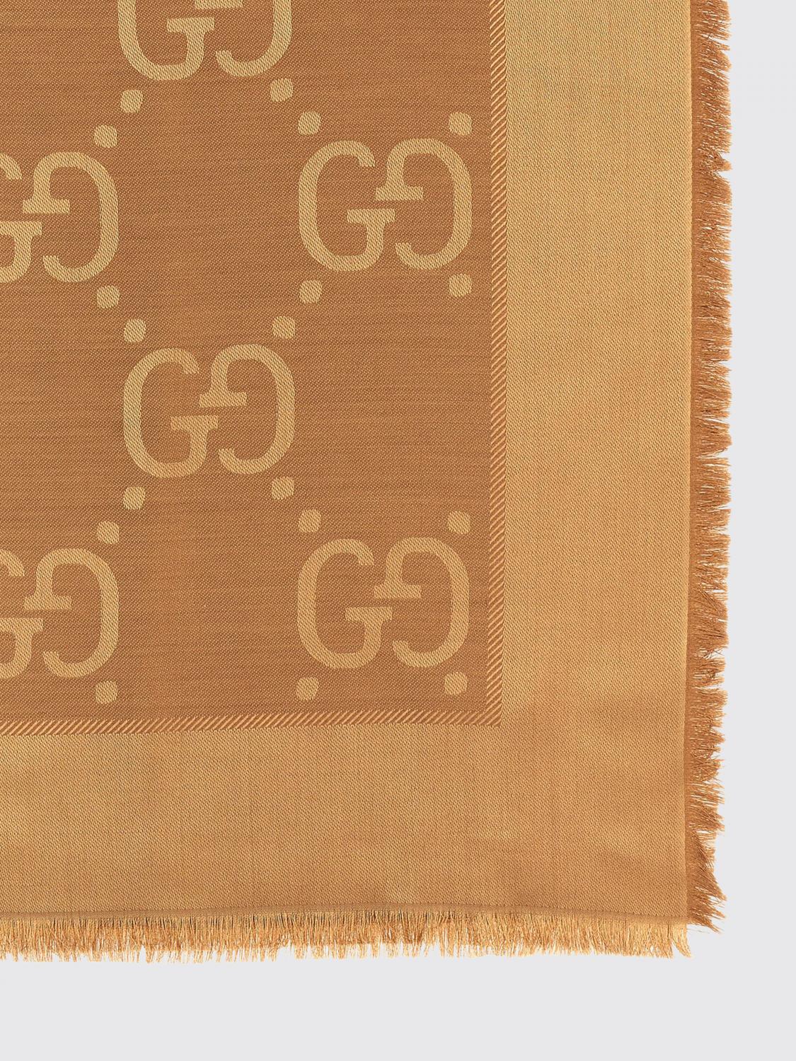 GUCCI ÉCHARPE: Écharpe Gucci en laine et soie à monogramme GG jacquard et bords frangés, Beige - Img 2
