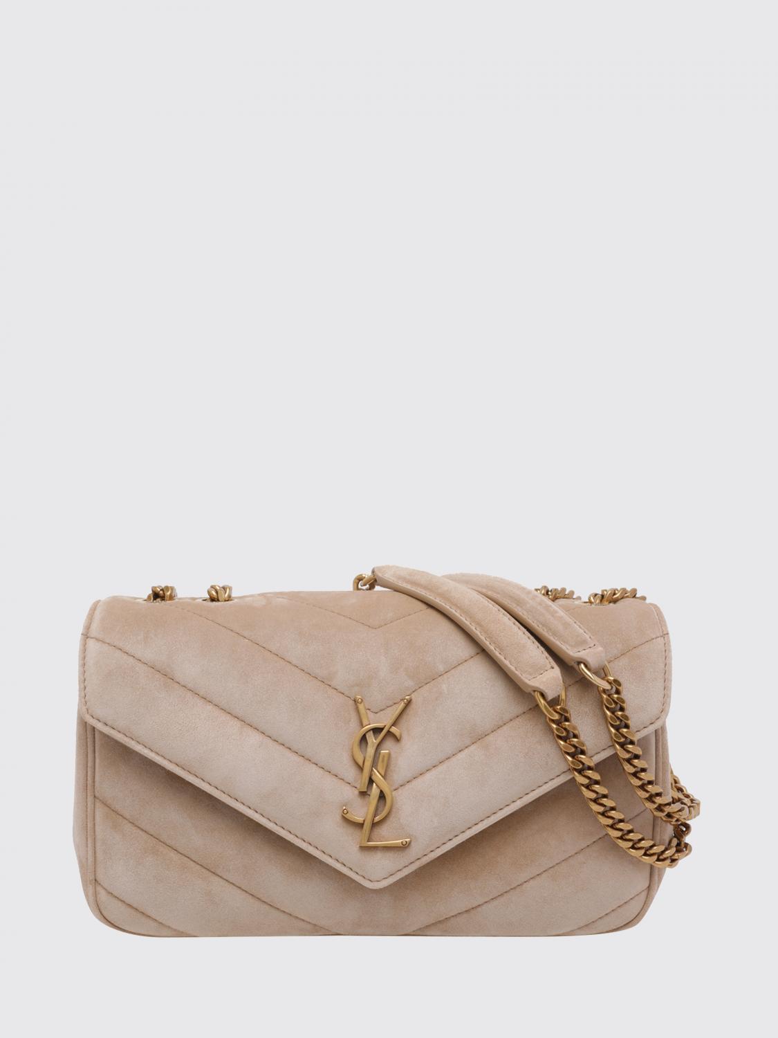 SAINT LAURENT BORSA A SPALLA: Borsa a spalla Loulou piccola Saint Laurent in pelle scamosciata chevron, Beige - Img 1