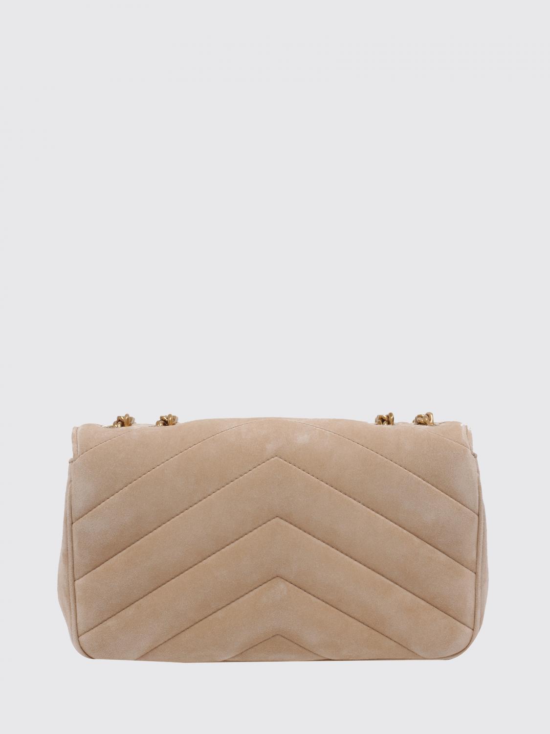 SAINT LAURENT BORSA A SPALLA: Borsa a spalla Loulou piccola Saint Laurent in pelle scamosciata chevron, Beige - Img 2