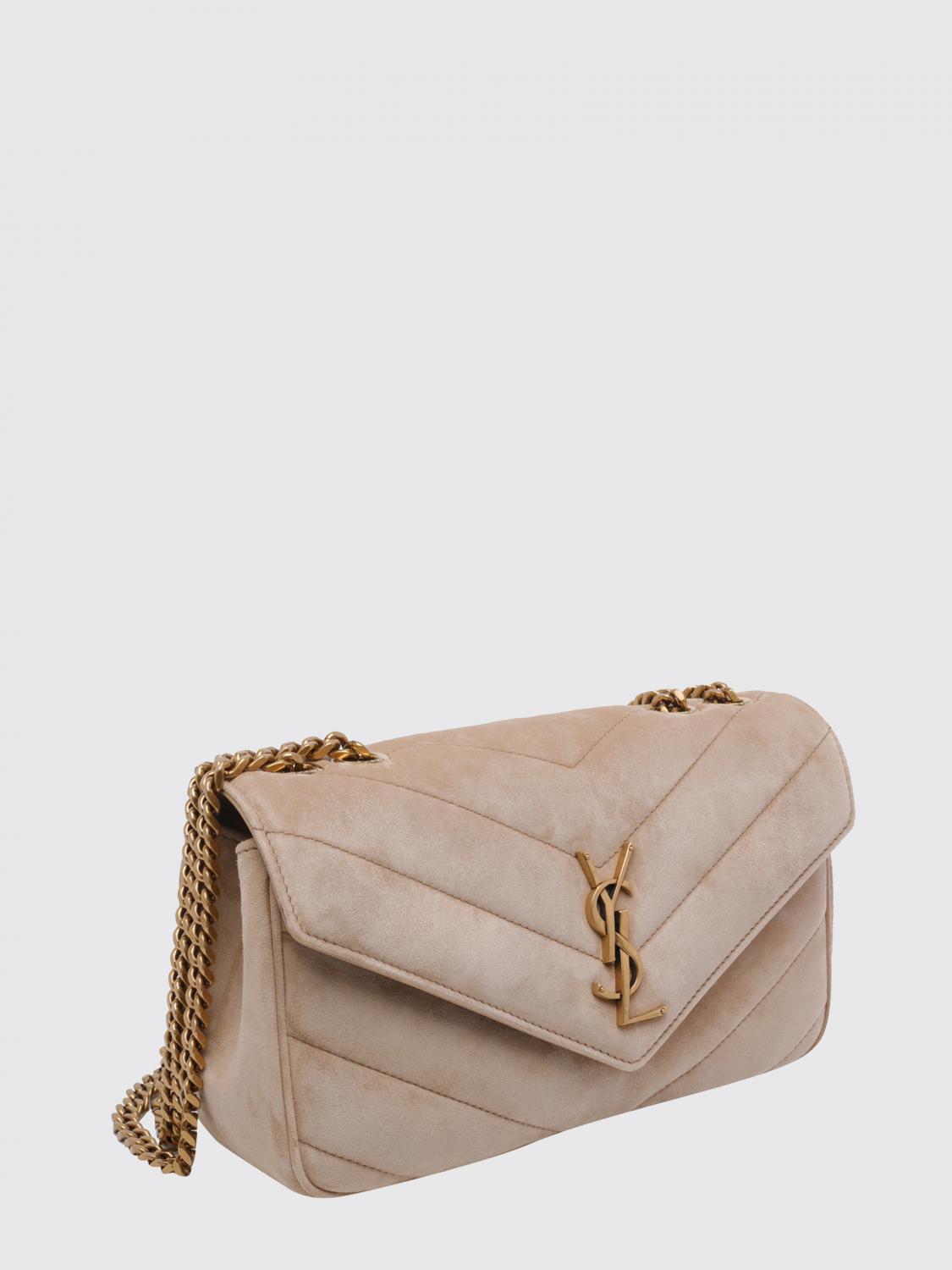 SAINT LAURENT BORSA A SPALLA: Borsa a spalla Loulou piccola Saint Laurent in pelle scamosciata chevron, Beige - Img 3