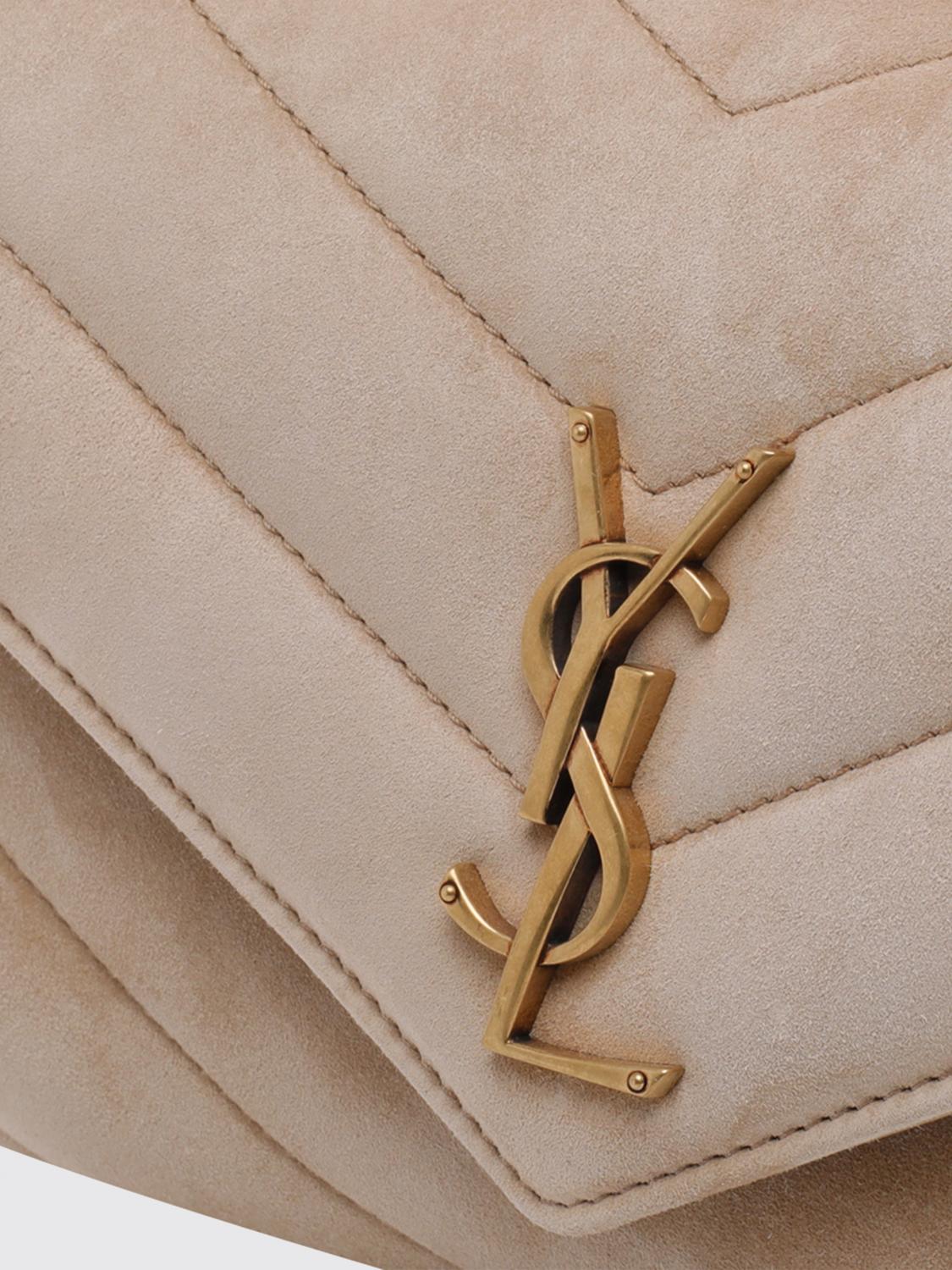 SAINT LAURENT BORSA A SPALLA: Borsa a spalla Loulou piccola Saint Laurent in pelle scamosciata chevron, Beige - Img 4