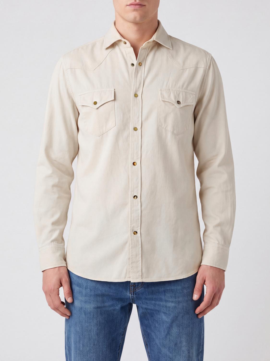 BRUNELLO CUCINELLI CAMICIA: Camicia Brunello Cucinelli in velluto slim fit con collo francese e tasche, Bianco - Img 1