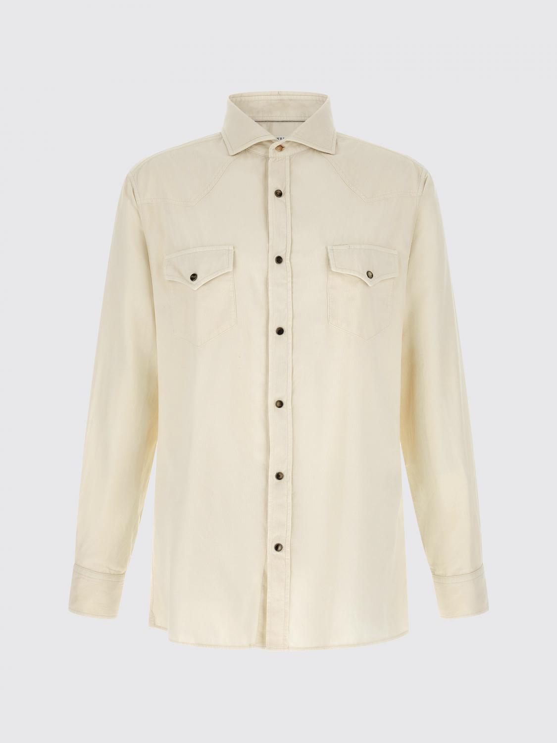 BRUNELLO CUCINELLI CAMICIA: Camicia Brunello Cucinelli in velluto slim fit con collo francese e tasche, Bianco - Img 2