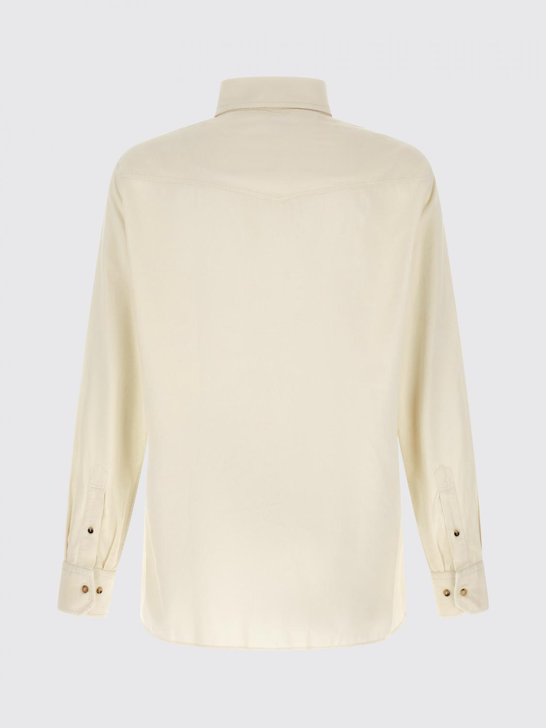 BRUNELLO CUCINELLI CAMICIA: Camicia Brunello Cucinelli in velluto slim fit con collo francese e tasche, Bianco - Img 3