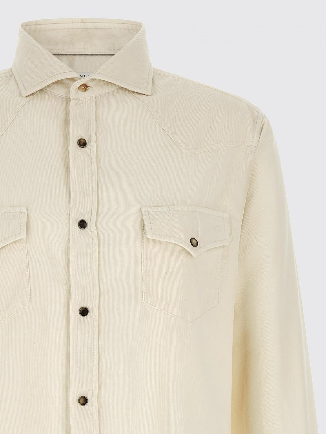 BRUNELLO CUCINELLI CAMICIA: Camicia Brunello Cucinelli in velluto slim fit con collo francese e tasche, Bianco - Img 4