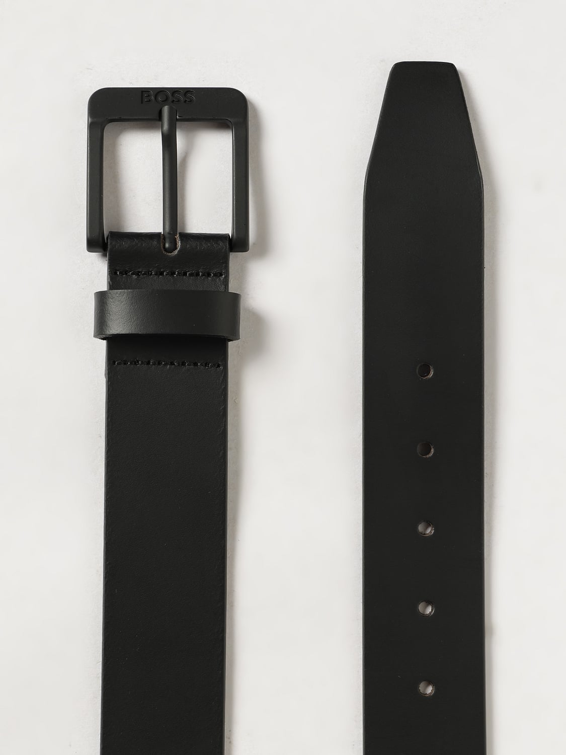 BOSS CINTURA: Cintura Boss regolabile in pelle pieno fiore con fibbia ad ardiglione incisa, Nero - Img 2