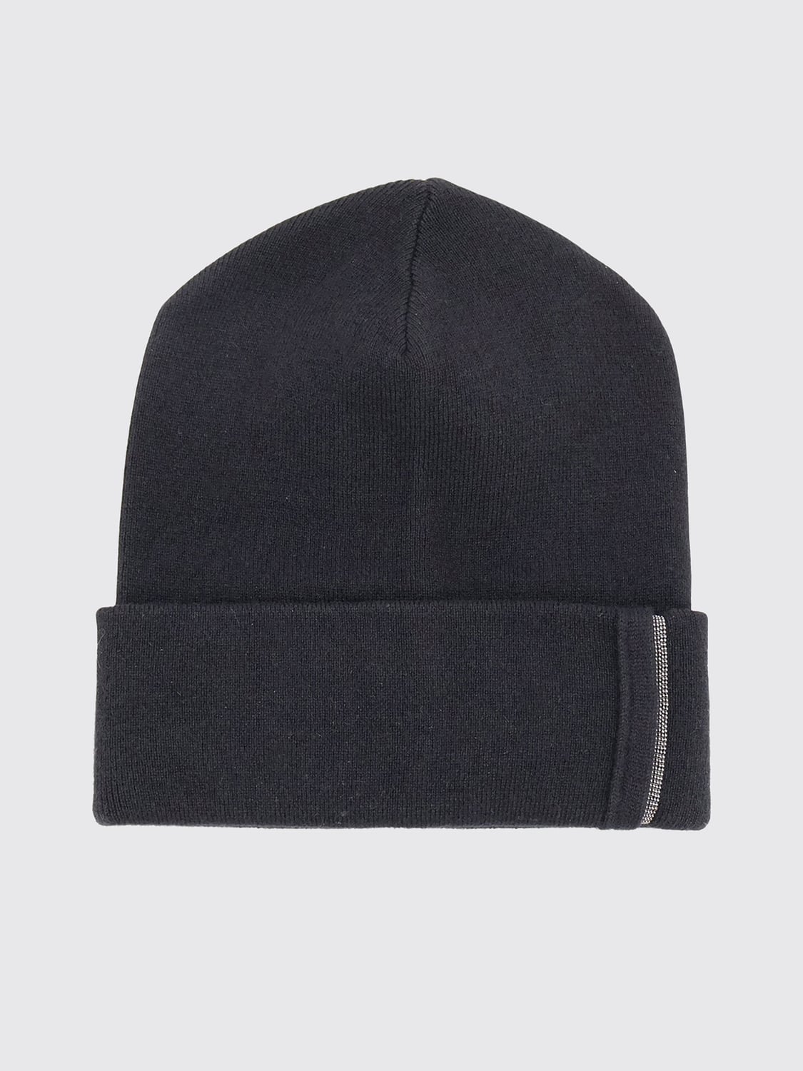 BRUNELLO CUCINELLI HUT: Beanie aus reinem Kaschmir von Brunello Cucinelli mit Umschlag und Monili-Verzierung, Schwarz - Img 1