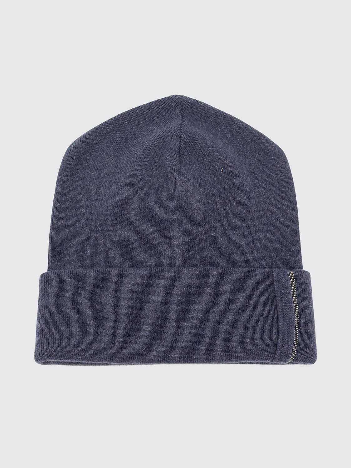 BRUNELLO CUCINELLI HUT: Beanie aus reinem Kaschmir von Brunello Cucinelli mit Umschlag und Monili-Verzierung, Blau - Img 1