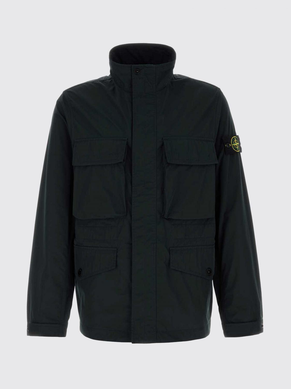 STONE ISLAND COAT: Stone Island Short Technical Twill Parka with High Neck and Compass Logo, Black - Img 2