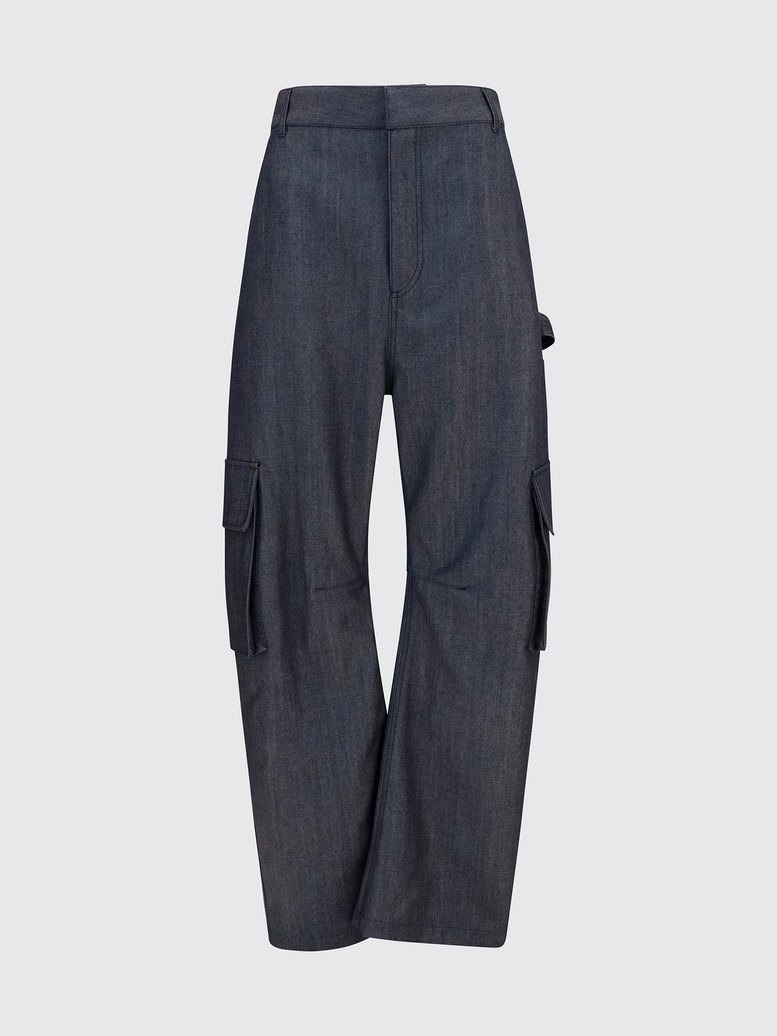 BALENCIAGA PANTALONES: Pantalones cargo anchos Balenciaga de lana con talle alto y pernera ancha, Azul Marino - Img 2