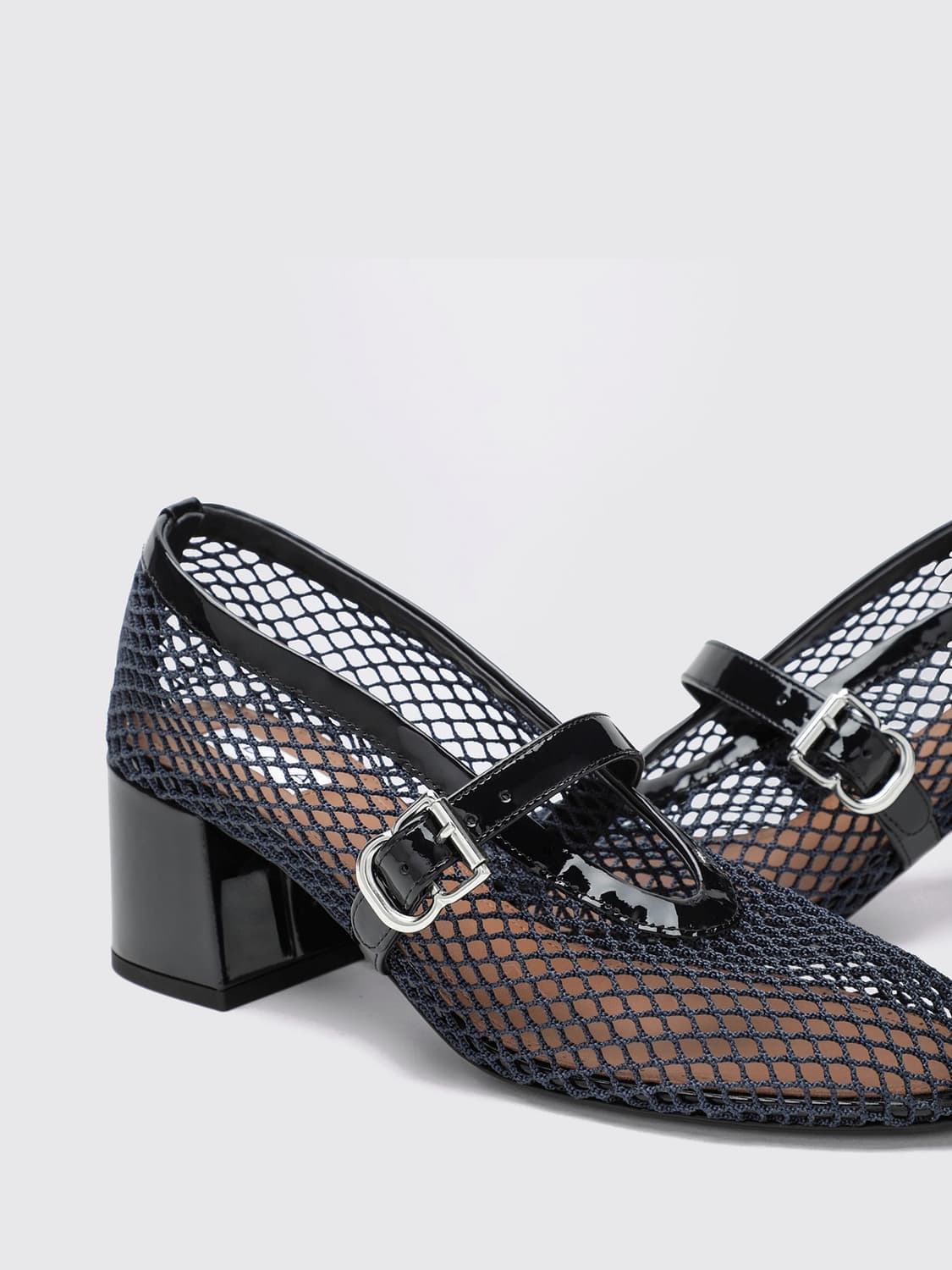 ALAÏA PUMPS: Alaïa Mary-Jane-Pumps aus Lackleder und Mesh mit mittlerem Blockabsatz, Tinte - Img 2