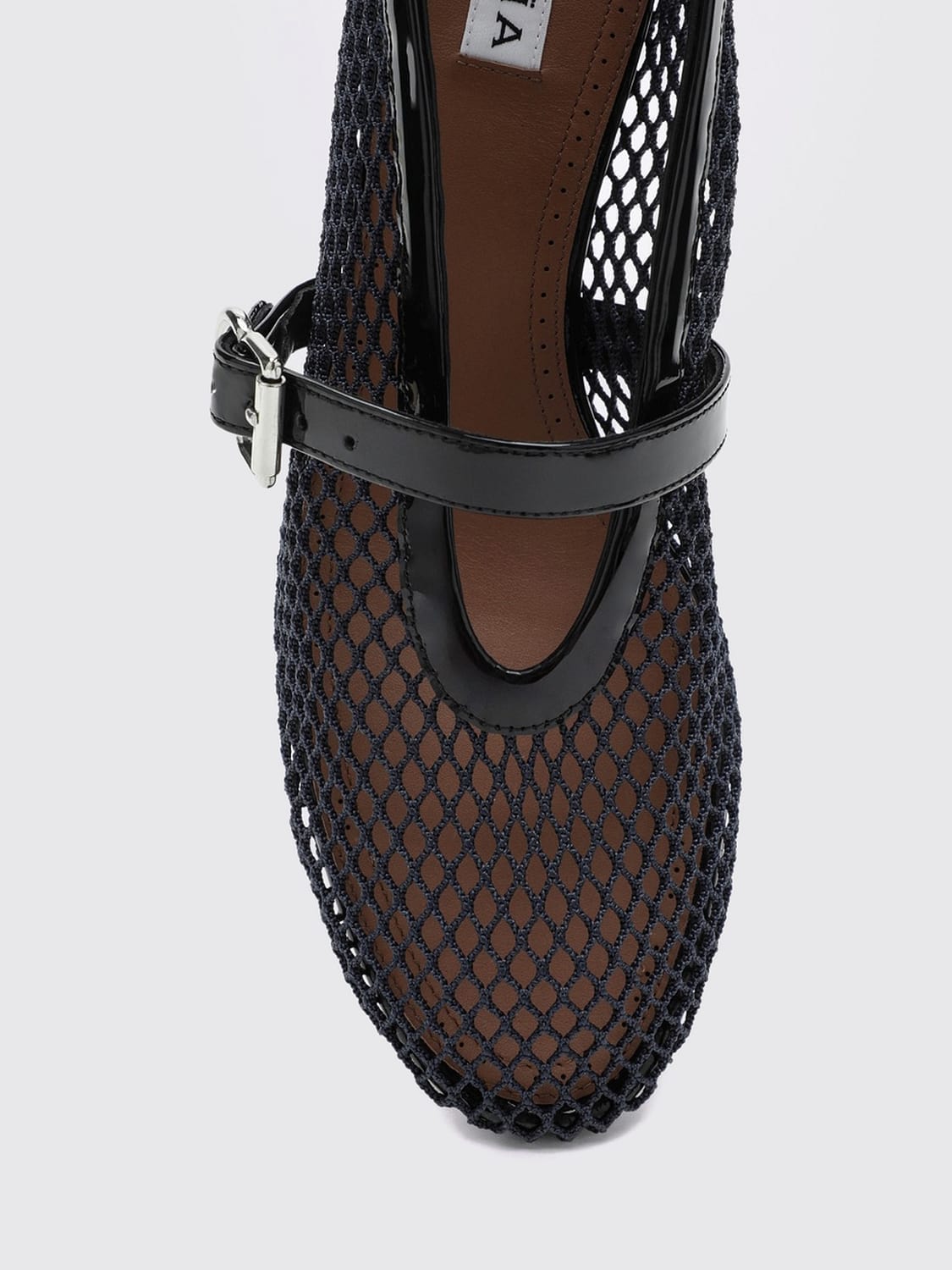 ALAÏA PUMPS: Alaïa Mary-Jane-Pumps aus Lackleder und Mesh mit mittlerem Blockabsatz, Tinte - Img 4