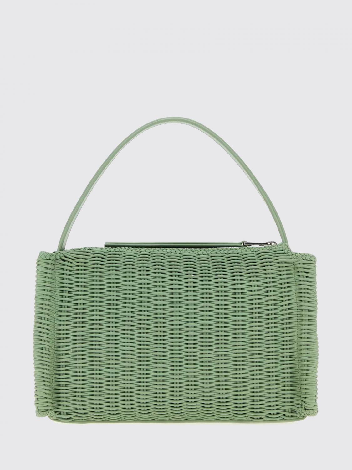 JW ANDERSON BORSA A MANO: Borsa a mano media Loafer JW Anderson in pelle intrecciata con logo impresso, Salvia - Img 2