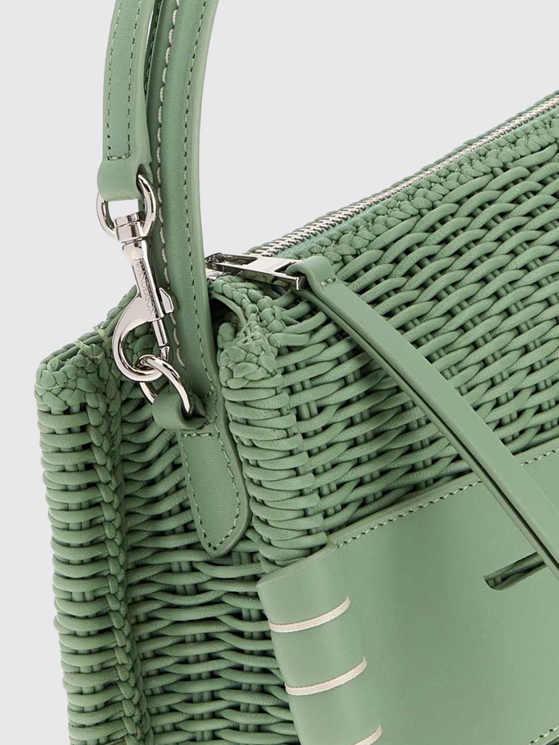 JW ANDERSON BORSA A MANO: Borsa a mano media Loafer JW Anderson in pelle intrecciata con logo impresso, Salvia - Img 3