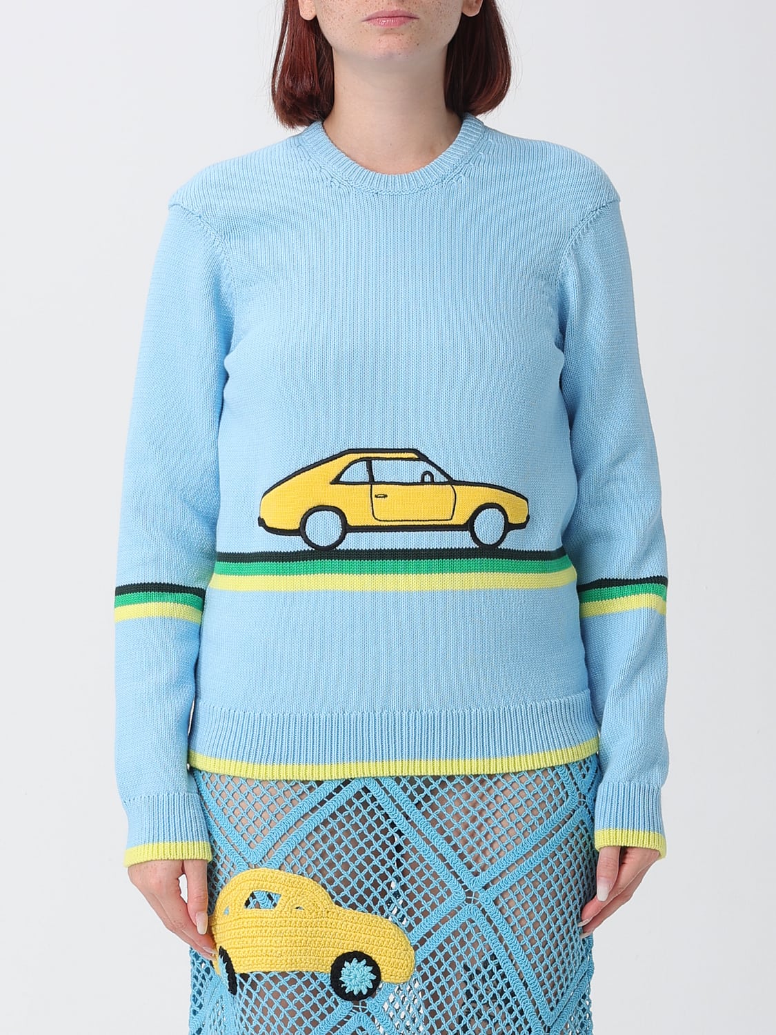 JW ANDERSON PULLOVER: Baumwollpullover JW Anderson mit Rundhalsausschnitt und kontrastierendem Grafikprint, Blau - Img 1