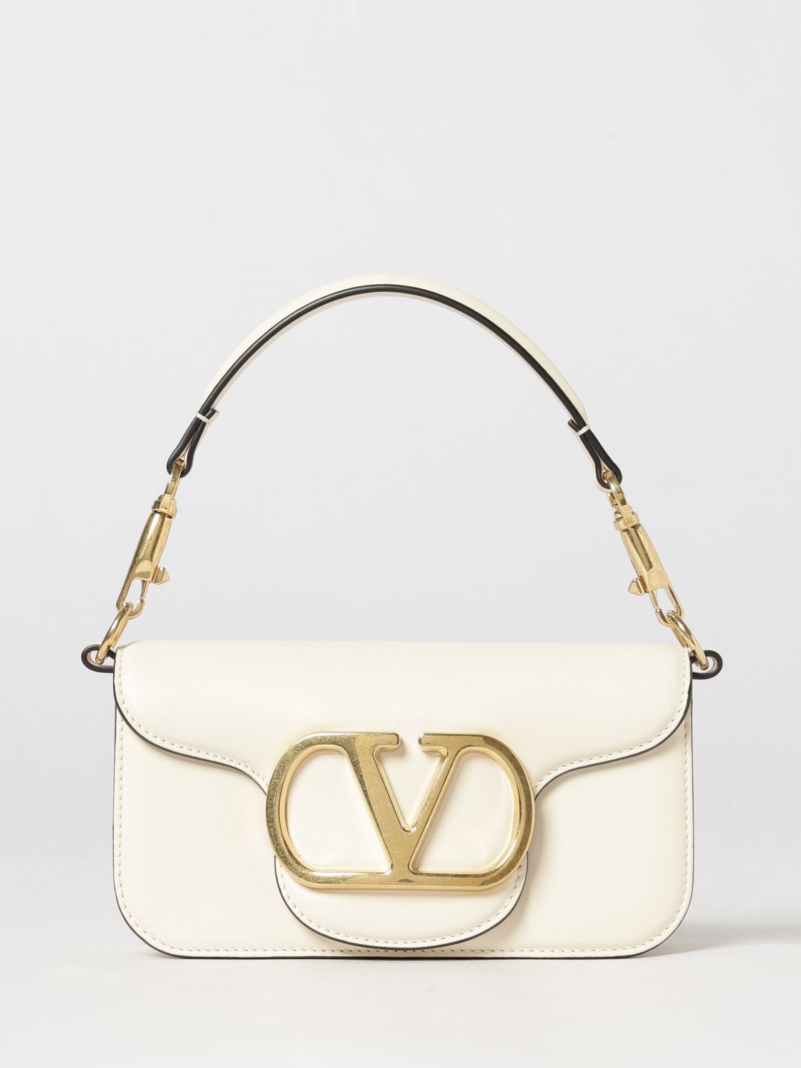 VALENTINO GARAVANI BORSA A SPALLA: Borsa a spalla piccola Locò Valentino Garavani in pelle con logo VLogo, Avorio - Img 1