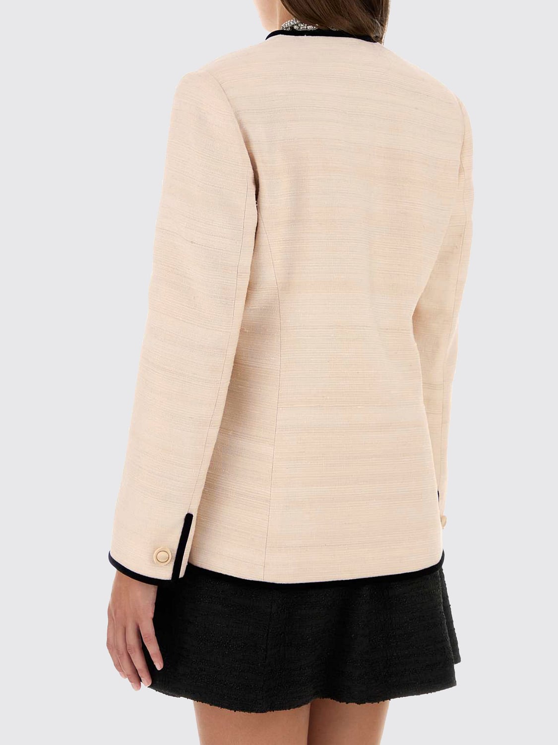 VALENTINO GARAVANI GIACCA: Blazer slim fit Valentino Garavani in lino e seta con profili a contrasto, Latte - Img 2