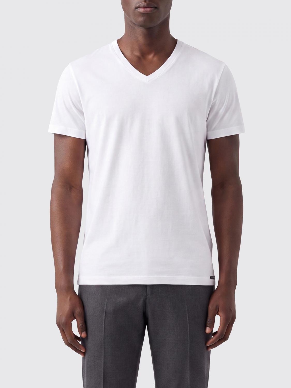 TOM FORD T-SHIRT: T-shirt slim fit Tom Ford in cotone stretch nero con scollatura a V, Bianco - Img 1