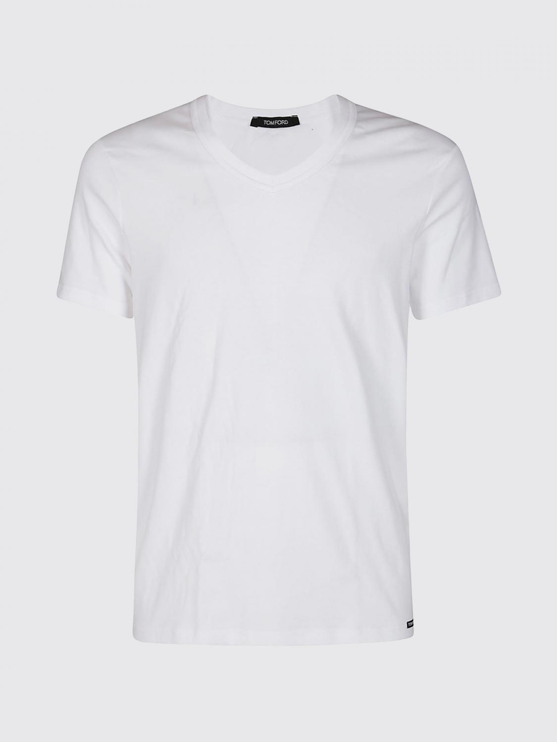 TOM FORD T-SHIRT: T-shirt slim fit Tom Ford in cotone stretch nero con scollatura a V, Bianco - Img 2