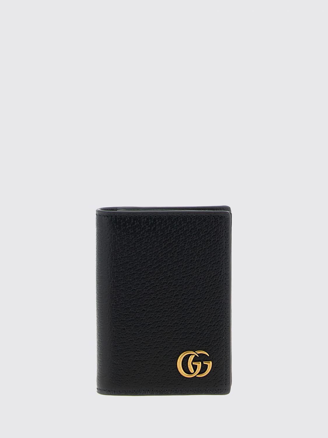 GUCCI WALLET: Gucci GG Marmont Grained Calfskin Bifold Card Holder with Logo, Black - Img 1