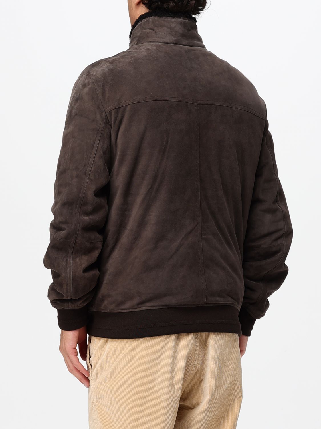 CANALI JACKET: Suede Leather Bomber Jacket Canali with Fur Collar and Elasticated Hem, Dark - Img 2