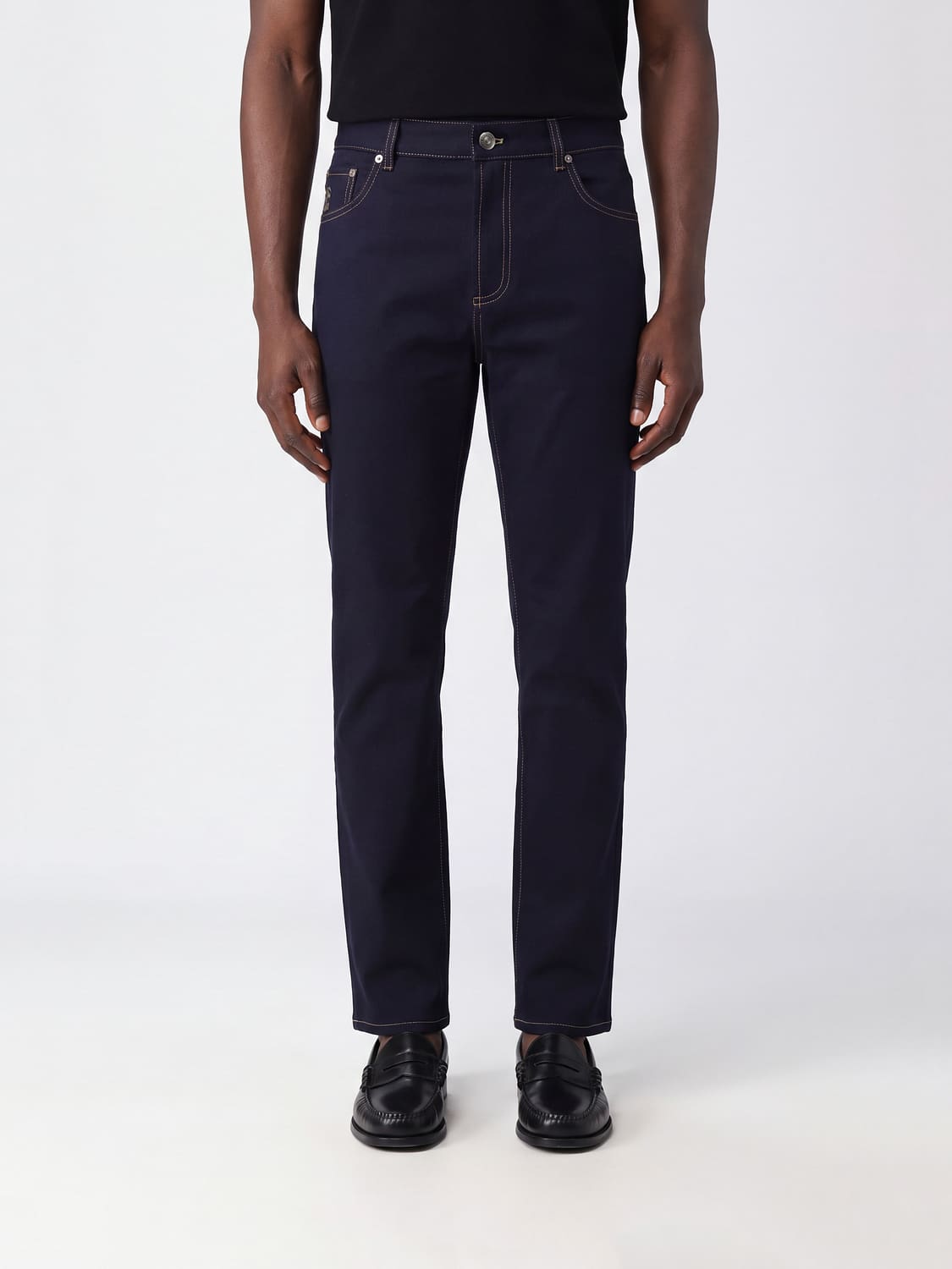 BRUNELLO CUCINELLI JEANS: Five-Pocket Straight-Leg Trousers Brunello Cucinelli Crafted in Wool Felt, Blue - Img 1
