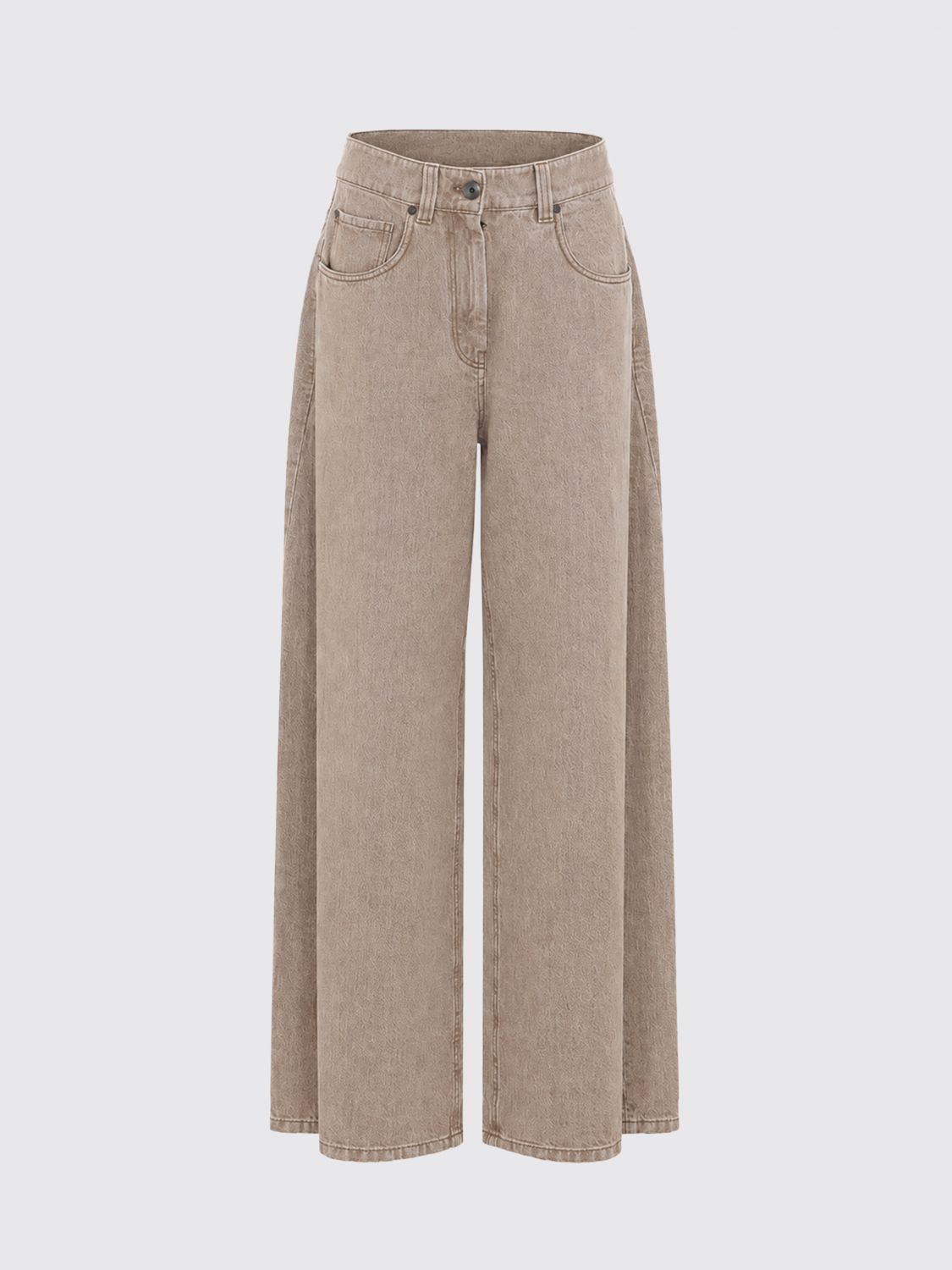 BRUNELLO CUCINELLI JEANS: High-Waisted Wide Leg Cotton Denim Jeans by Brunello Cucinelli, Beige - Img 2