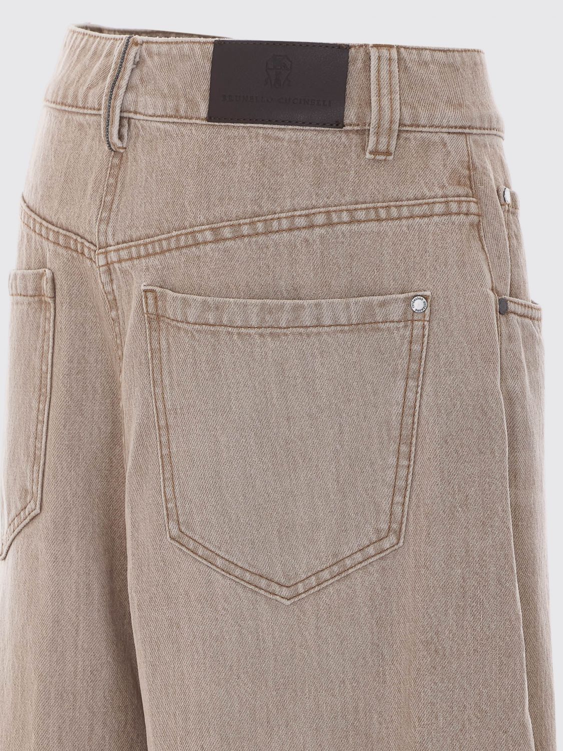 BRUNELLO CUCINELLI JEANS: High-Waisted Wide Leg Cotton Denim Jeans by Brunello Cucinelli, Beige - Img 4
