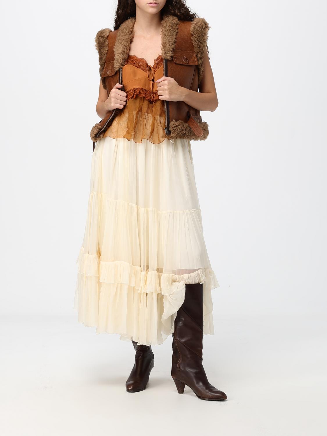 CHLOÉ TOP: Chloé Off-the-Shoulder Pleated Lace and Tulle Evening Top, Brown - Img 2