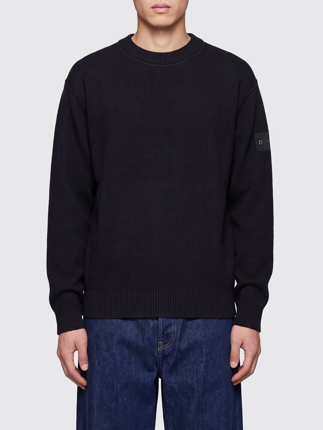 STONE ISLAND SWEATER: Stone Island Ghost Capsule Cotton and Cashmere Crewneck Jumper, Black - Img 1