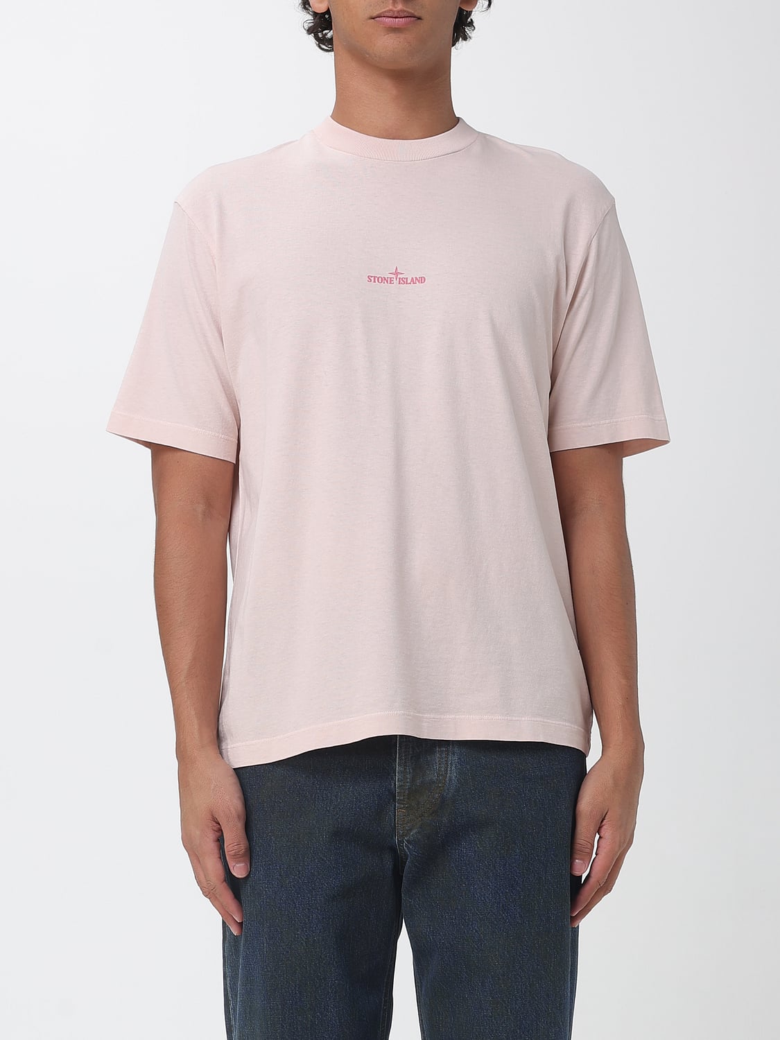STONE ISLAND T-SHIRT: T-shirt girocollo Stone Island in cotone organico con stampa 'Desert', Rosa - Img 1