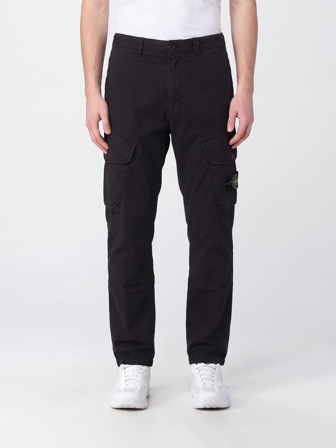 STONE ISLAND PANTS: Stone Island Stretch Cotton Twill Cargo Trousers with Logo Badge, Black - Img 1