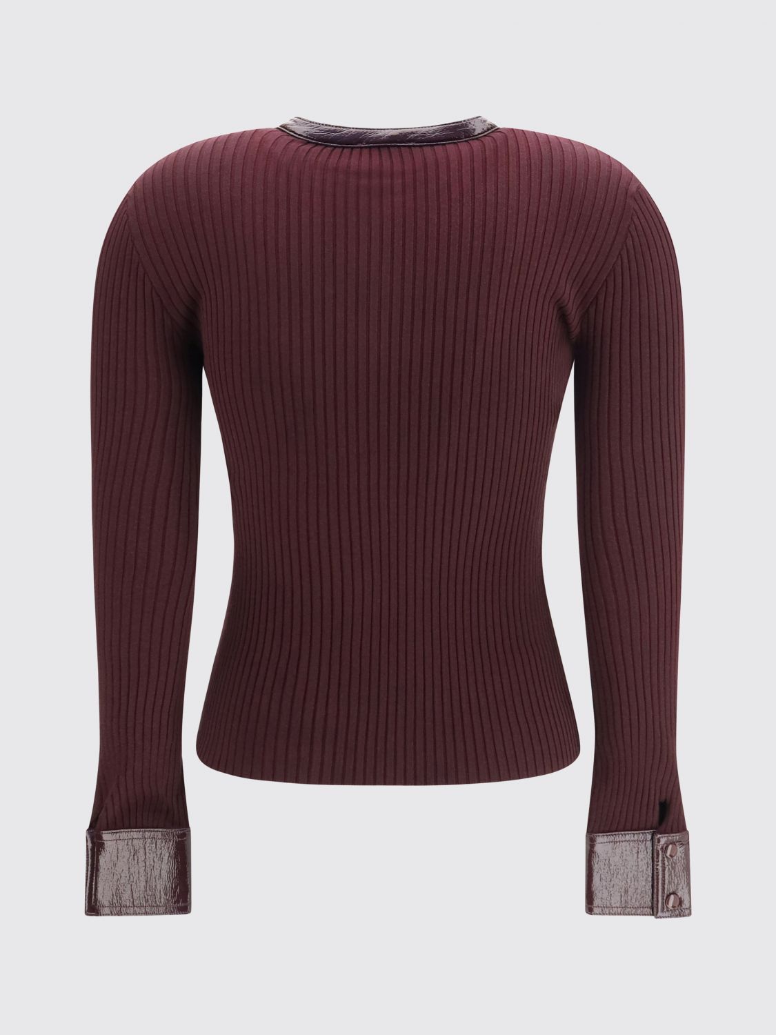 COURRÈGES PULLOVER: Courrèges Slim Fit Cardigan aus geripptem Jersey mit Rundhalsausschnitt, Burgunderrot - Img 3