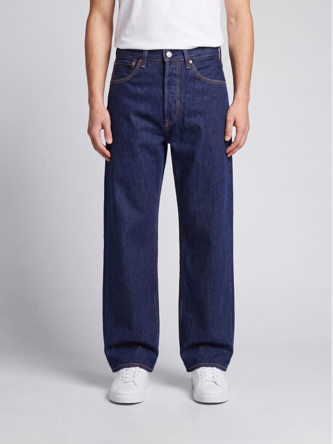 LEVI'S JEANS: Levi's Straight Fit Cotton Denim Jeans with Worn Effect, Navy - Img 1