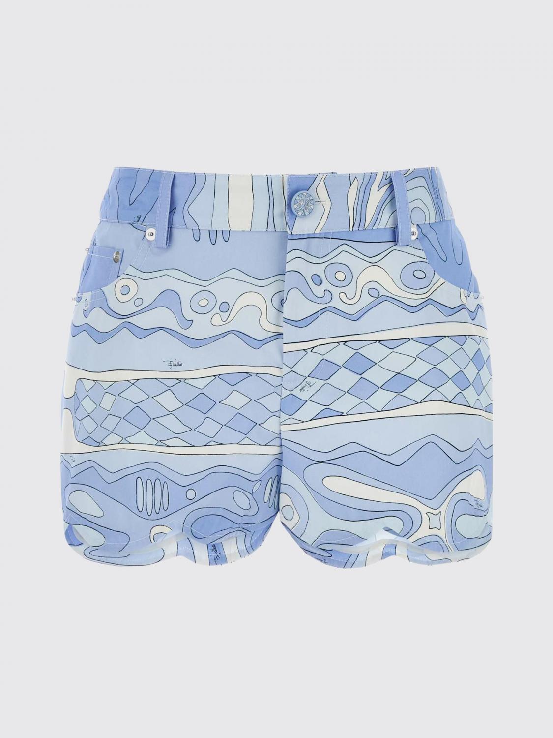 PUCCI PANTALONCINI: Pantaloncini Pucci in cotone con stampa grafica a vita media e tasche America, Blue - Img 2