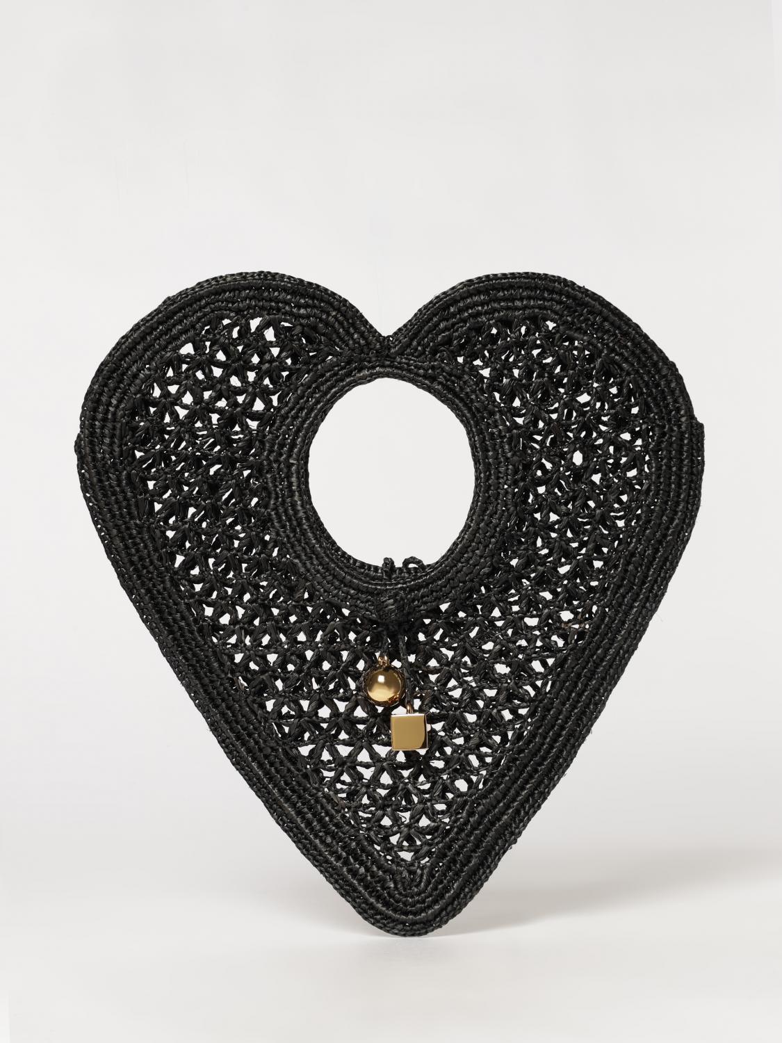 JACQUEMUS BORSA A MANO: Borsa a mano Le Spiaggia Coeur Jacquemus in rafia a forma di cuore, Nero - Img 1